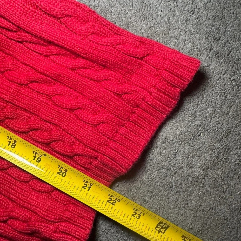 Vintage LL Bean Red Cable Knit Zip Sweater Womens Small Hong Kong Cotton